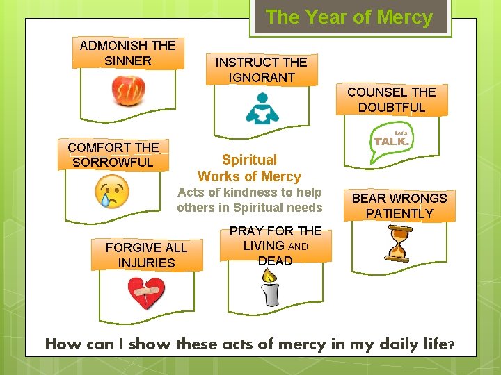 The Year of Mercy ADMONISH THE SINNER INSTRUCT THE IGNORANT COUNSEL THE DOUBTFUL COMFORT
