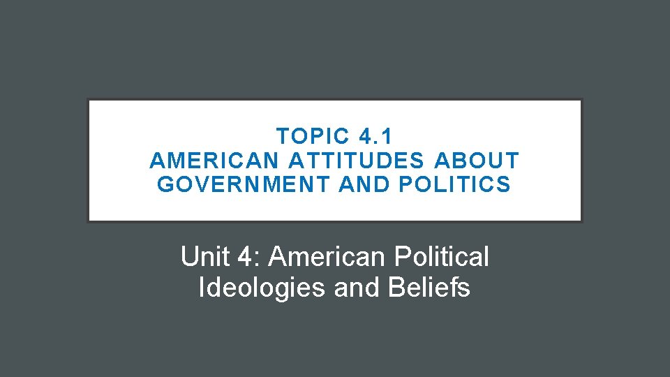 TOPIC 4. 1 AMERICAN ATTITUDES ABOUT GOVERNMENT AND POLITICS Unit 4: American Political Ideologies