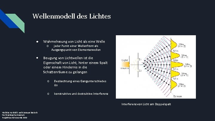 Wellenmodell des Lichtes ● Wahrnehmung von Licht als eine Welle o • jeder Punkt
