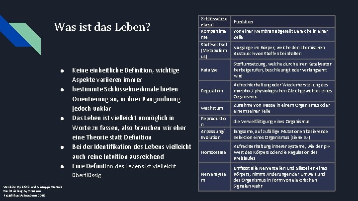 Was ist das Leben? ● ● ● Vasileios Kyriazidis und Giuseppe Zaccaria Carl-Duisberg-Gymnasium Projektkurs
