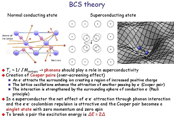 BCS theory Normal conducting state Superconducting state u Tc ~ 1/ √Misotopic -> phonons
