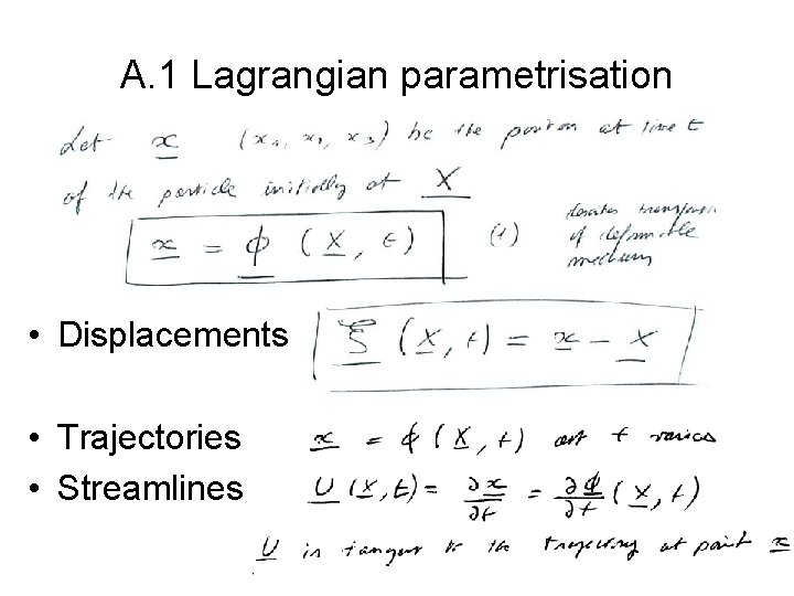 A. 1 Lagrangian parametrisation • Displacements • Trajectories • Streamlines 