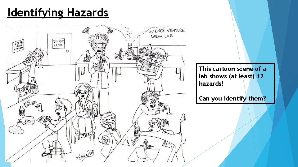 Identifying Hazards This cartoon scene of a lab shows (at least) 12 hazards! Can