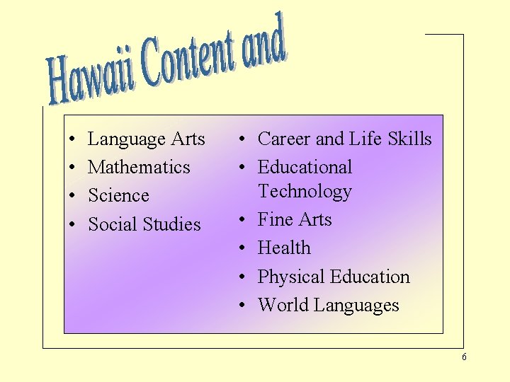  • • Language Arts Mathematics Science Social Studies • Career and Life Skills