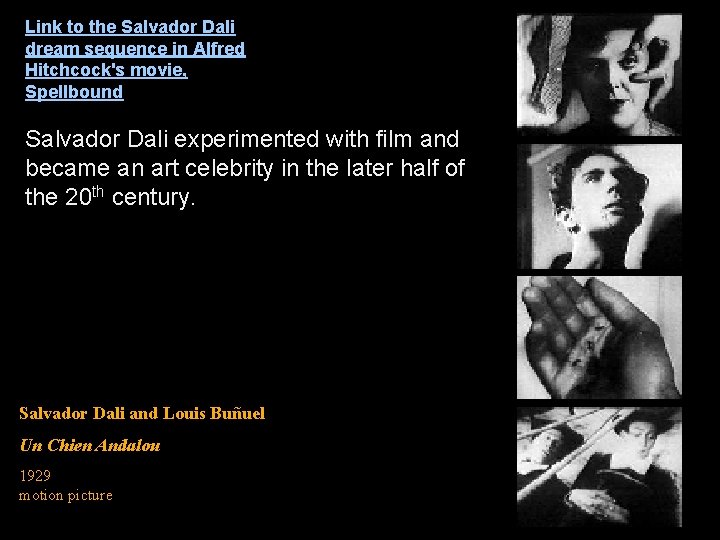 Link to the Salvador Dali dream sequence in Alfred Hitchcock's movie, Spellbound Salvador Dali