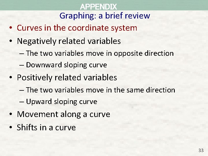 APPENDIX Graphing: a brief review • Curves in the coordinate system • Negatively related