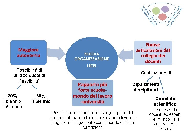 NUOVA ORGANIZZAZIONE LICEI Possibilità di utilizzo quota di flessibilità 20% I biennio e 5°