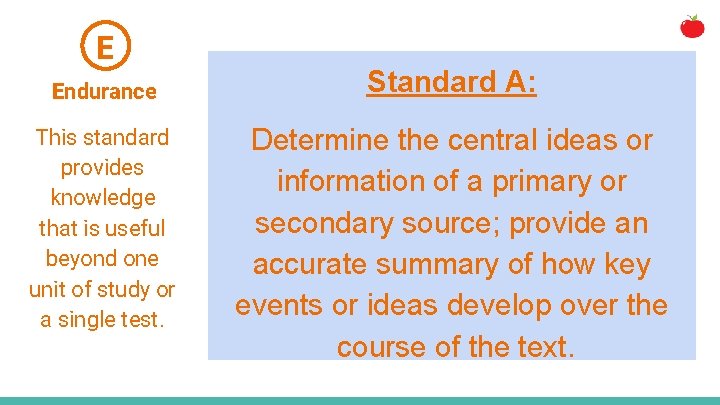 E Endurance This standard provides knowledge that is useful beyond one unit of study