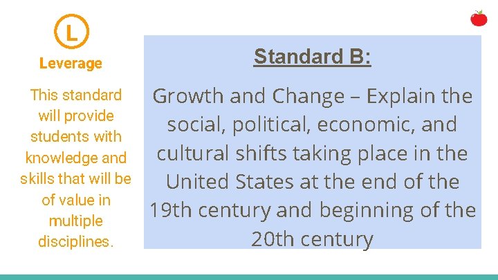 L Leverage This standard will provide students with knowledge and skills that will be