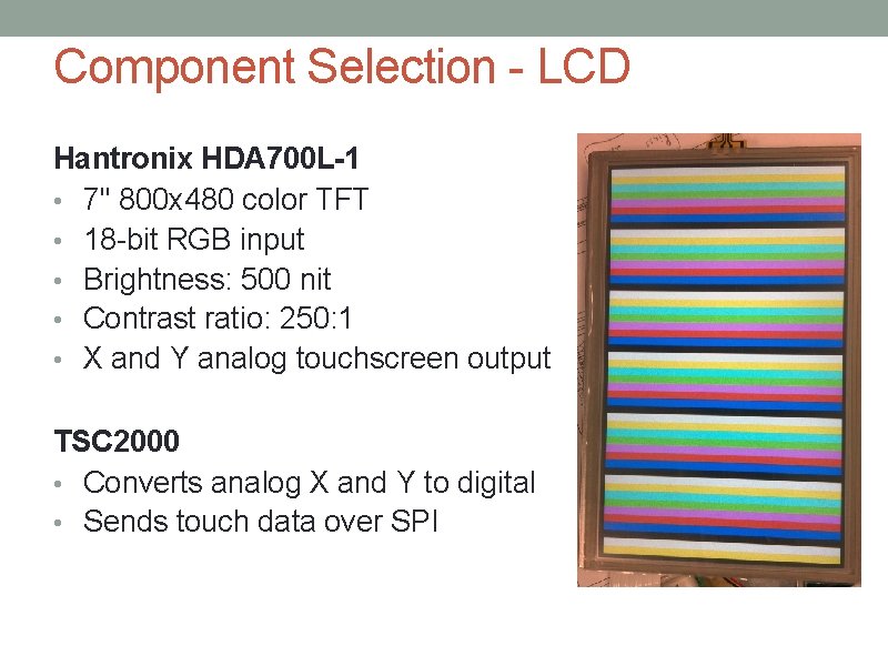 Component Selection - LCD Hantronix HDA 700 L-1 • 7" 800 x 480 color