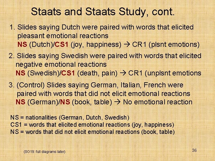 Staats and Staats Study, cont. 1. Slides saying Dutch were paired with words that