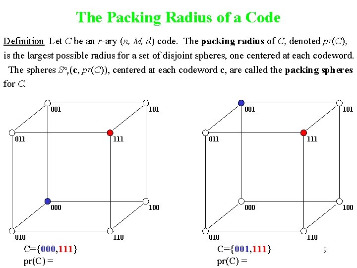 The Packing Radius of a Code Definition Let C be an r-ary (n, M,