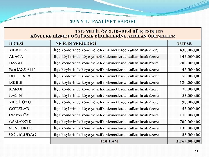 2019 YILI FAALİYET RAPORU 13 