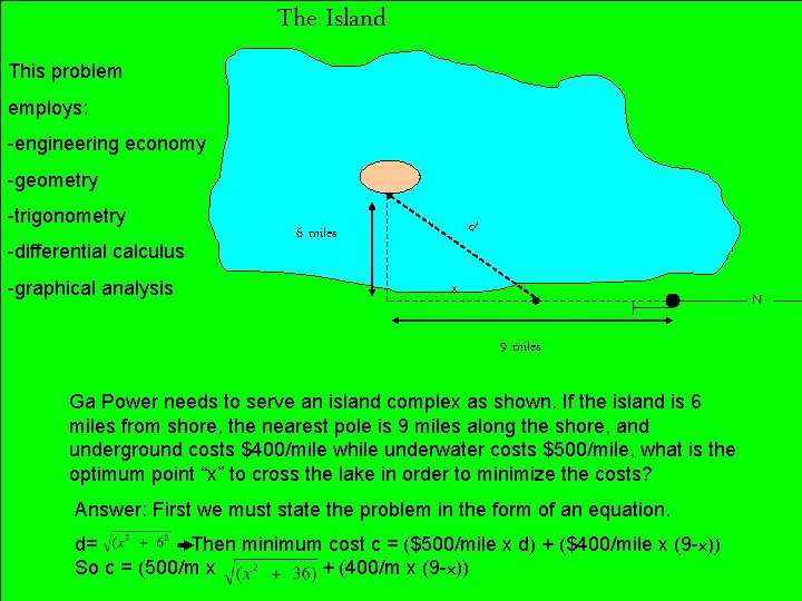 The Island This problem employs engineering economy geometry