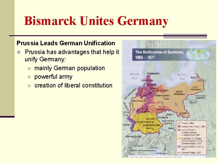 Bismarck Unites Germany Prussia Leads German Unification n Prussia has advantages that help it