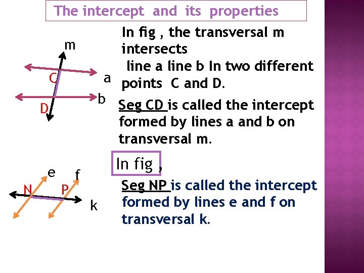 D The intercept and its properties In fig , the transversal m m intersects D The intercept and its properties In fig , the transversal m m intersects