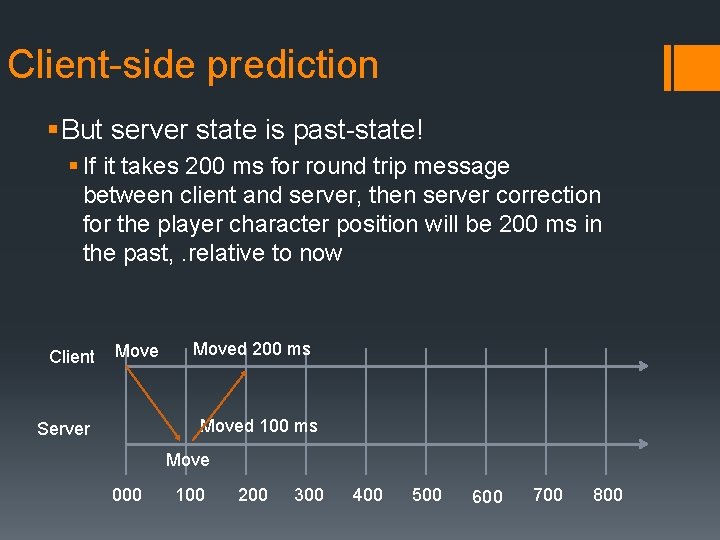 Client-side prediction § But server state is past-state! § If it takes 200 ms