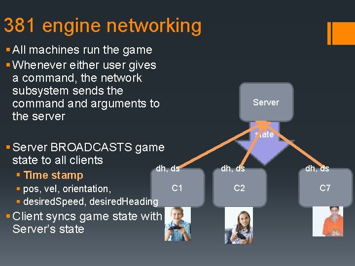 381 engine networking § All machines run the game § Whenever either user gives