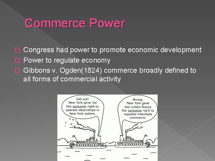 Commerce Power Congress had power to promote economic development � Power to regulate economy