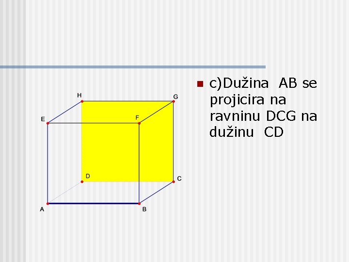 n c)Dužina AB se projicira na ravninu DCG na dužinu CD 