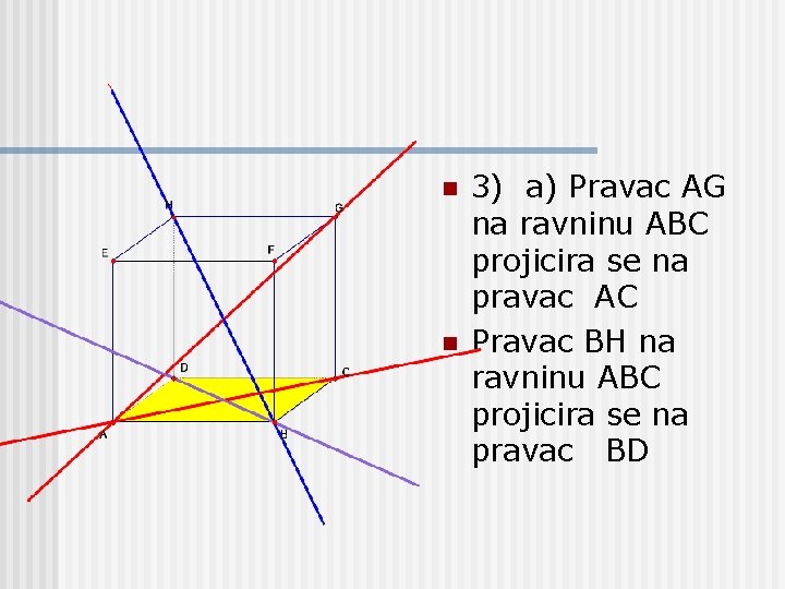 n n 3) a) Pravac AG na ravninu ABC projicira se na pravac AC