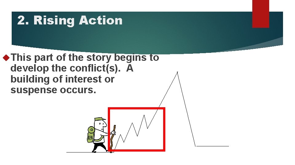 2. Rising Action This part of the story begins to develop the conflict(s). A