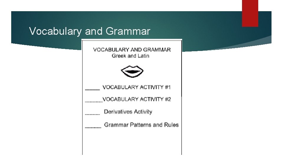 Vocabulary and Grammar 