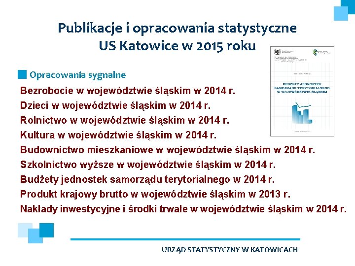 Publikacje i opracowania statystyczne US Katowice w 2015 roku Opracowania sygnalne Bezrobocie w województwie