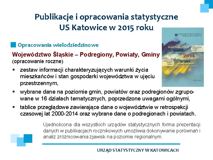 Publikacje i opracowania statystyczne US Katowice w 2015 roku Opracowania wielodziedzinowe Województwo Śląskie –