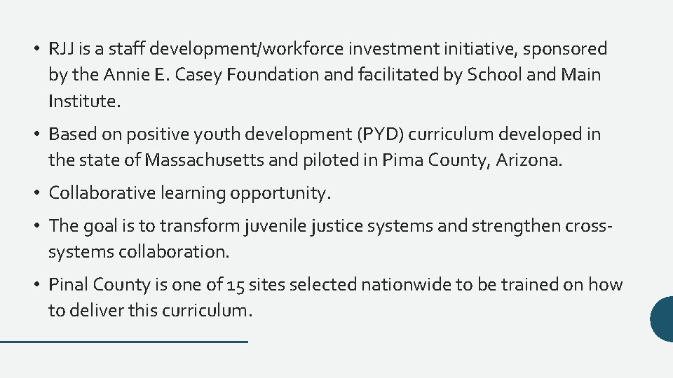  • RJJ is a staff development/workforce investment initiative, sponsored by the Annie E.