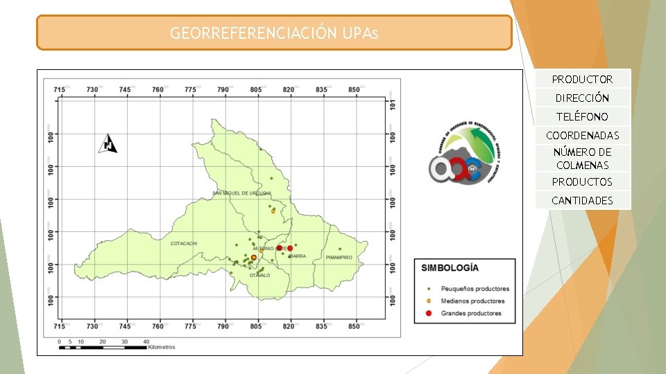 GEORREFERENCIACIÓN UPAs PRODUCTOR DIRECCIÓN TELÉFONO COORDENADAS NÚMERO DE COLMENAS PRODUCTOS CANTIDADES 