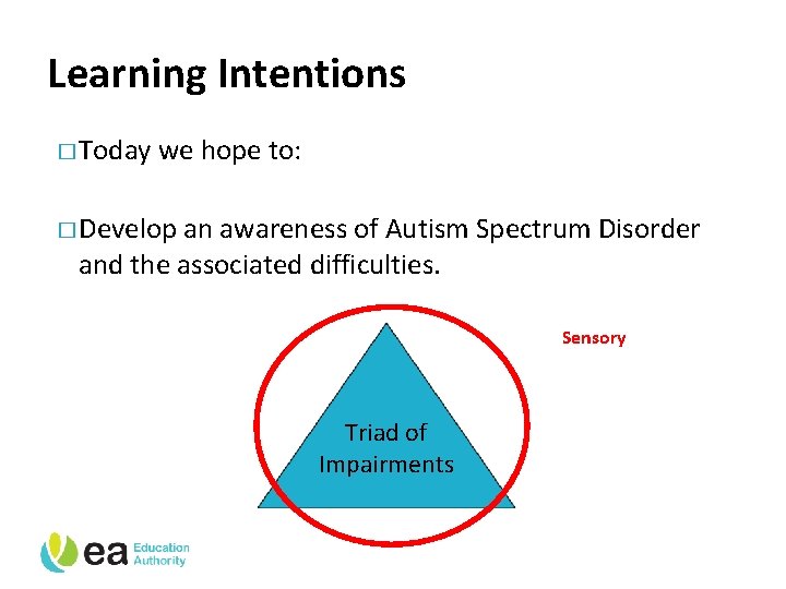 Learning Intentions � Today we hope to: � Develop an awareness of Autism Spectrum