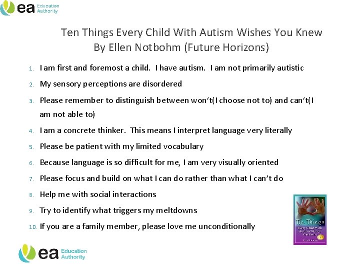 Ten Things Every Child With Autism Wishes You Knew By Ellen Notbohm (Future Horizons)