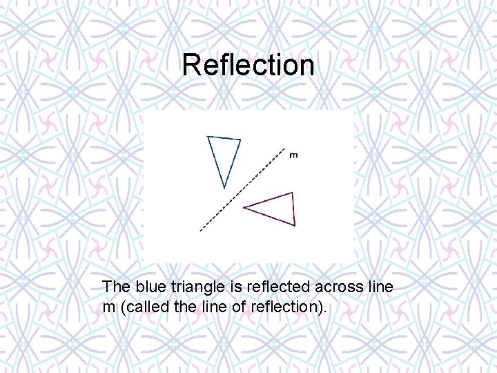 Reflection The blue triangle is reflected across line m (called the line of reflection).