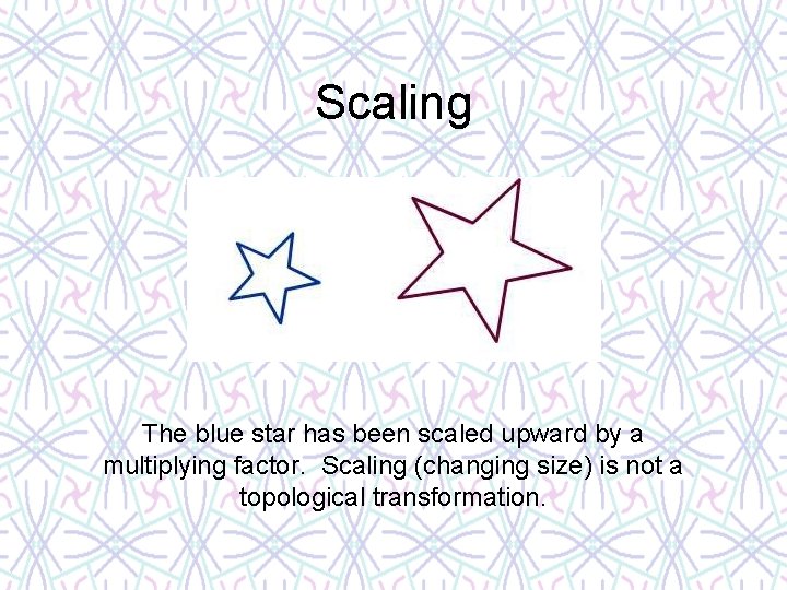 Scaling The blue star has been scaled upward by a multiplying factor. Scaling (changing