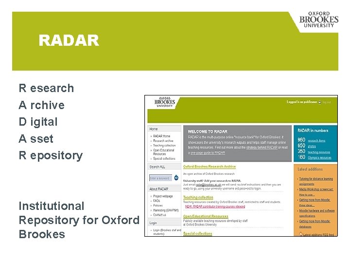 RADAR R esearch A rchive D igital A sset R epository Institutional Repository for