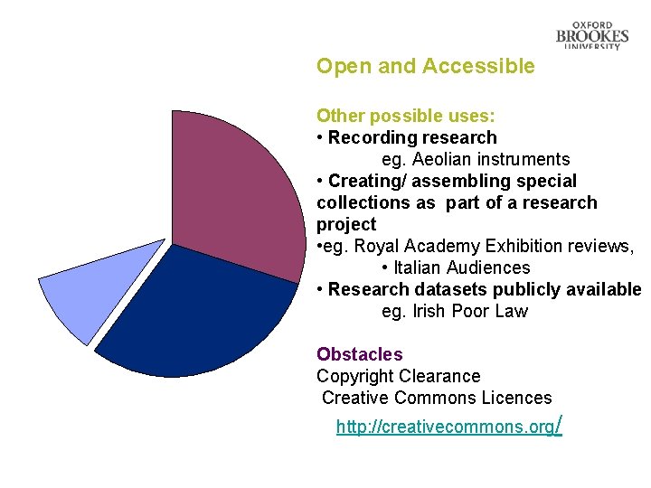 Open and Accessible Other possible uses: • Recording research eg. Aeolian instruments • Creating/