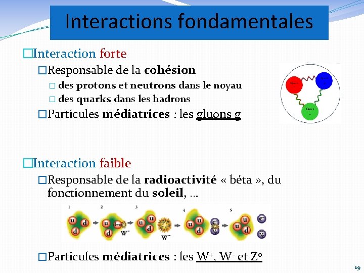 Interactions fondamentales �Interaction forte �Responsable de la cohésion � des protons et neutrons dans