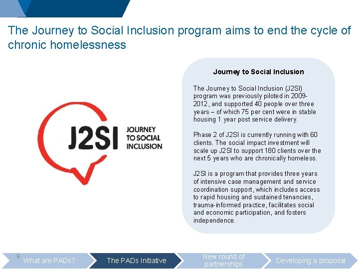 The Journey to Social Inclusion program aims to end the cycle of chronic homelessness