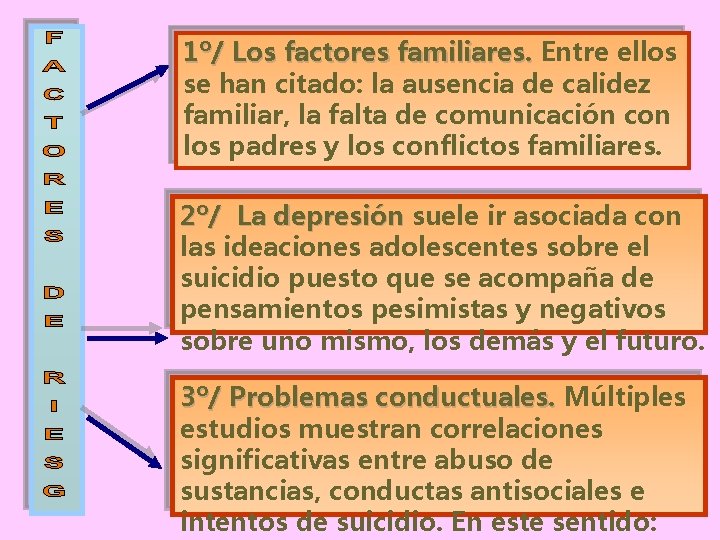 1º/ Los factores familiares. Entre ellos se han citado: la ausencia de calidez familiar,