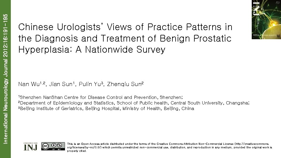 International Neurourology Journal 2012; 16: 191 -195 Chinese Urologists’ Views of Practice Patterns in