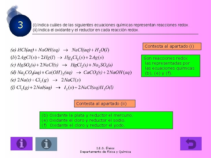 3 (i) Indica cuáles de las siguientes ecuaciones químicas representan reacciones redox. (ii) Indica