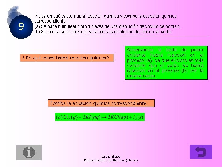 9 Indica en qué casos habrá reacción química y escribe la ecuación química correspondiente.