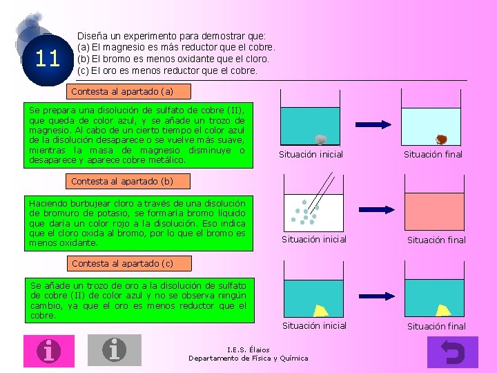 11 Diseña un experimento para demostrar que: (a) El magnesio es más reductor que