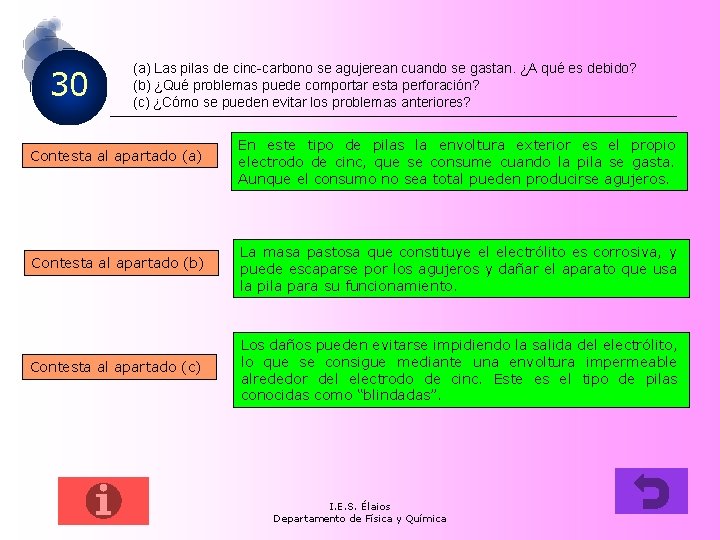 30 (a) Las pilas de cinc-carbono se agujerean cuando se gastan. ¿A qué es