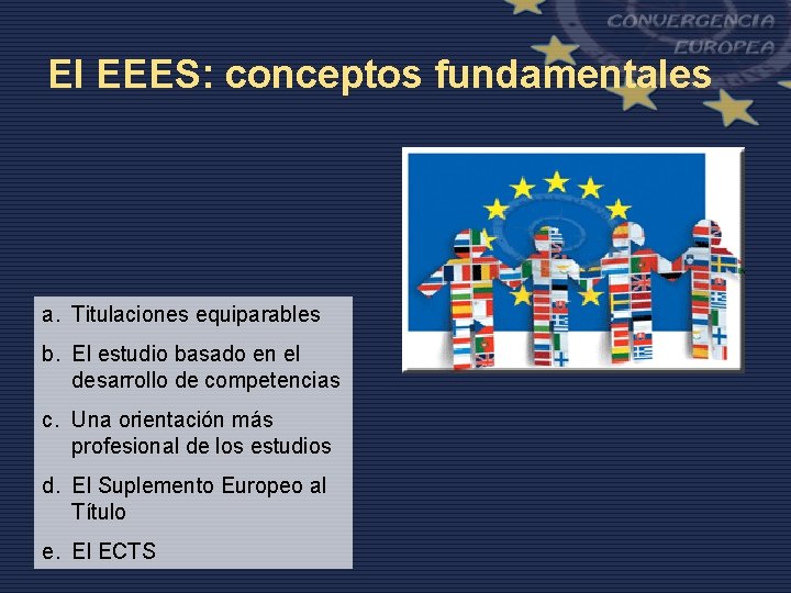 El EEES: conceptos fundamentales a. Titulaciones equiparables b. El estudio basado en el desarrollo