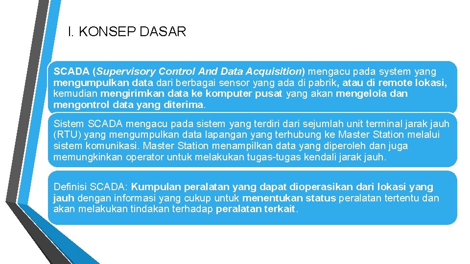 I. KONSEP DASAR SCADA (Supervisory Control And Data Acquisition) mengacu pada system yang mengumpulkan