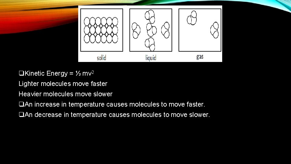 q. Kinetic Energy = ½ mv 2 Lighter molecules move faster Heavier molecules move