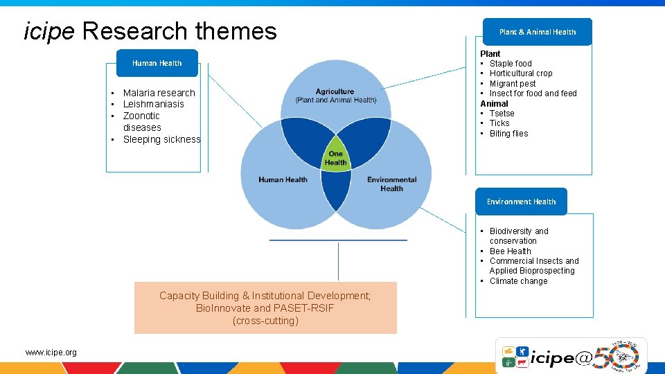 icipe Research themes Human Health • Malaria research • Leishmaniasis • Zoonotic diseases •