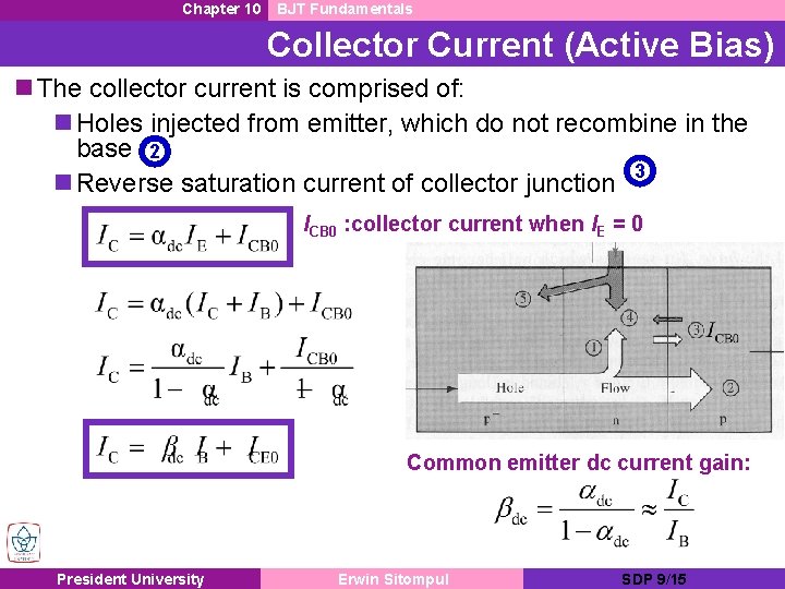 Chapter 10 BJT Fundamentals Collector Current (Active Bias) n The collector current is comprised